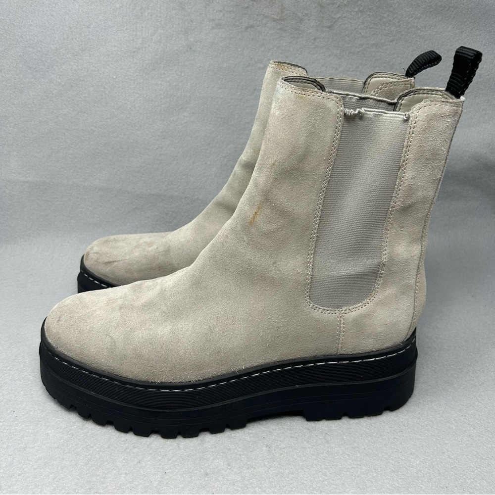 Marc Fisher LTD Pauline Bootie Gray Suede , chunky sole, Women’s size 12M.